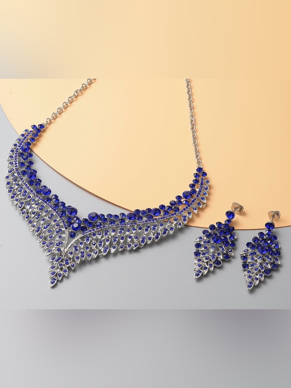 Elegant Royal Blue Austrian Crystal Earrings and Bib Necklace 20”